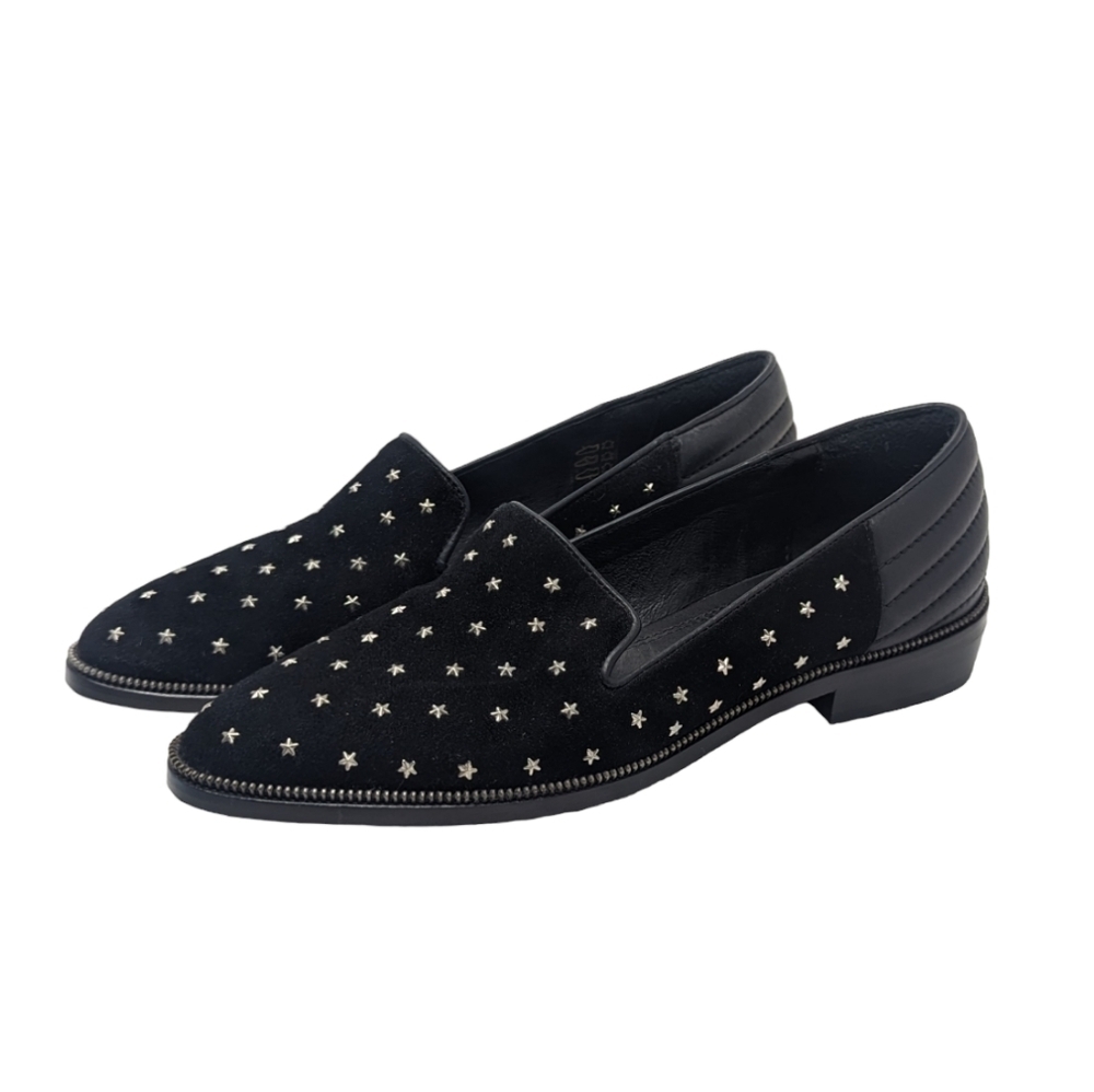 NEW The Kooples Star Studded Black Velvet & Leather Loafers Size 40 - Picture 2 of 6